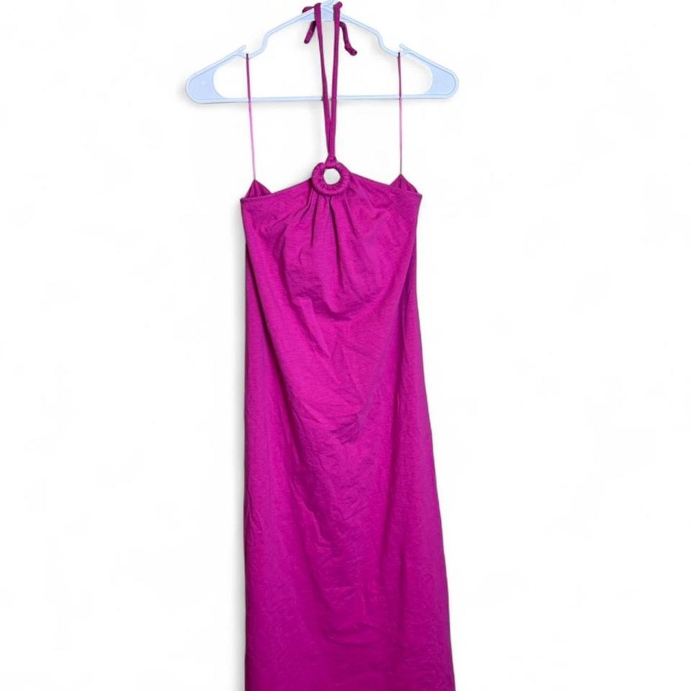 Cotton Blend Fuschia Halter Neck Midi Dress